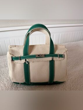 Canvas Tote Bag in Cream and Green